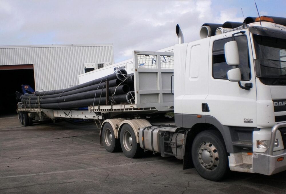 Crane truck loading freight